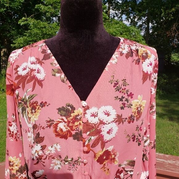 A.N.A Floral Peplum Blouse | Pink Long Sleeve | Size Small - Picture 5 of 15